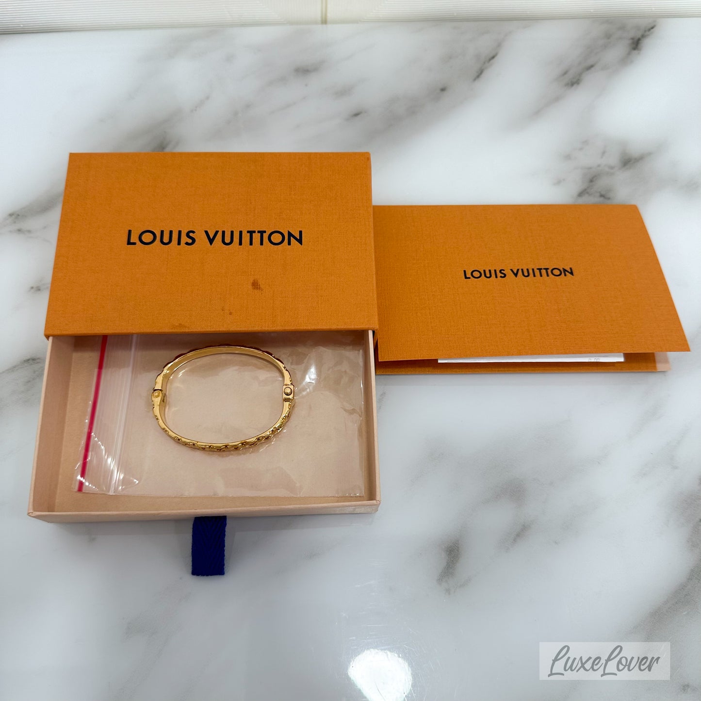 LV Brasserie Rigid Pillow Monogram Gold-tone Bangle Sz S