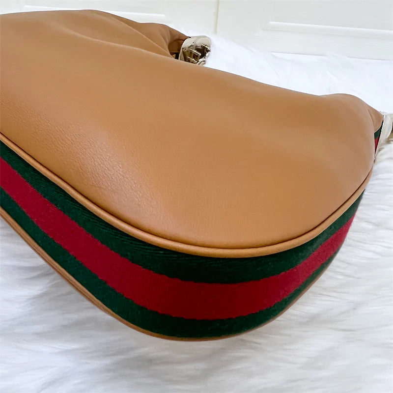 (PayNow$1090) Gucci Hobo Bag in Camel Leather and GHW