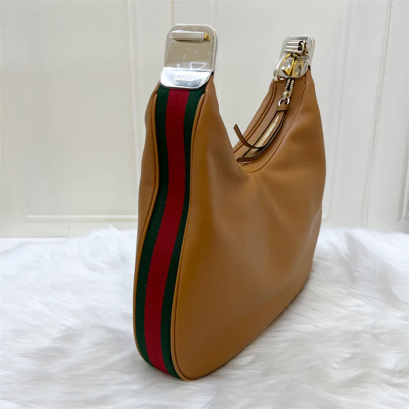 (PayNow$1090) Gucci Hobo Bag in Camel Leather and GHW