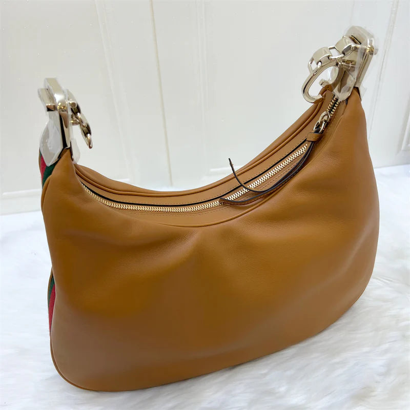 (PayNow$1090) Gucci Hobo Bag in Camel Leather and GHW