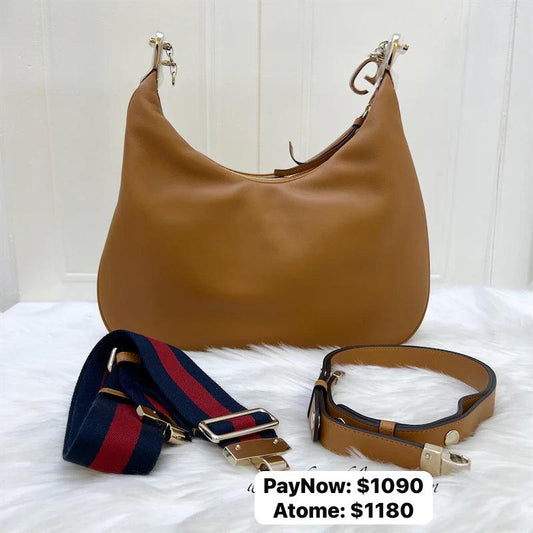 (PayNow$1090) Gucci Hobo Bag in Camel Leather and GHW