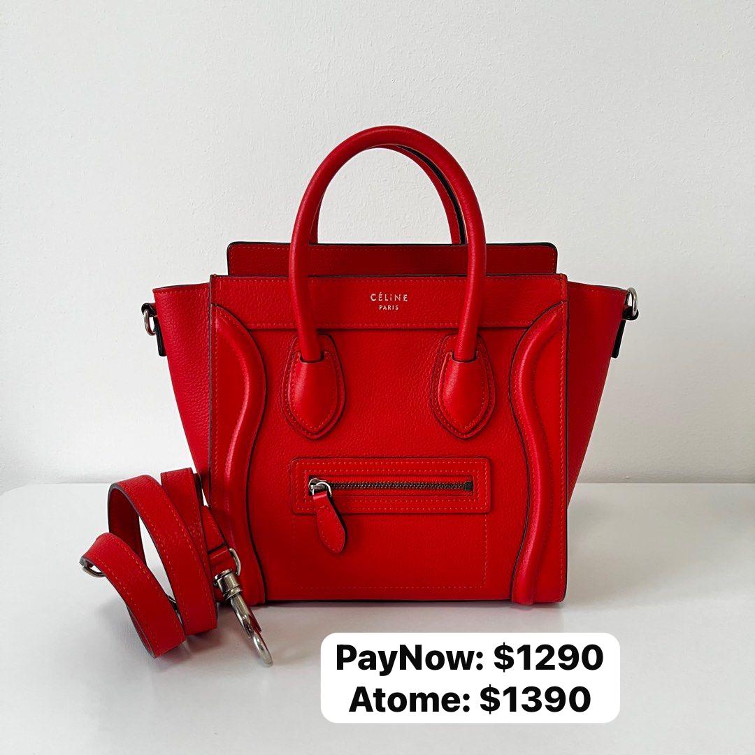 (PayNow$1290) Celine Nano Luggage Red Grained Calfskin