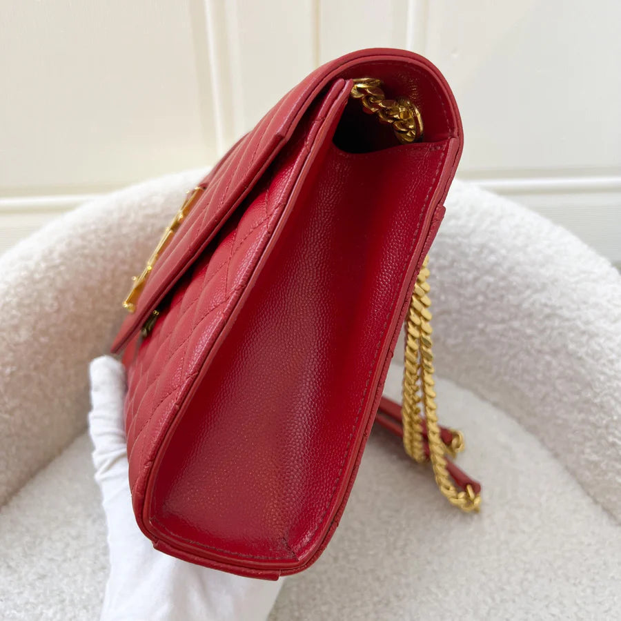 Saint Laurent YSL Medium Envelope Bag in Red Grained Leather and GHW