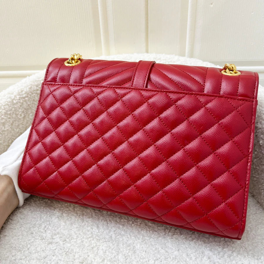 Saint Laurent YSL Medium Envelope Bag in Red Grained Leather and GHW