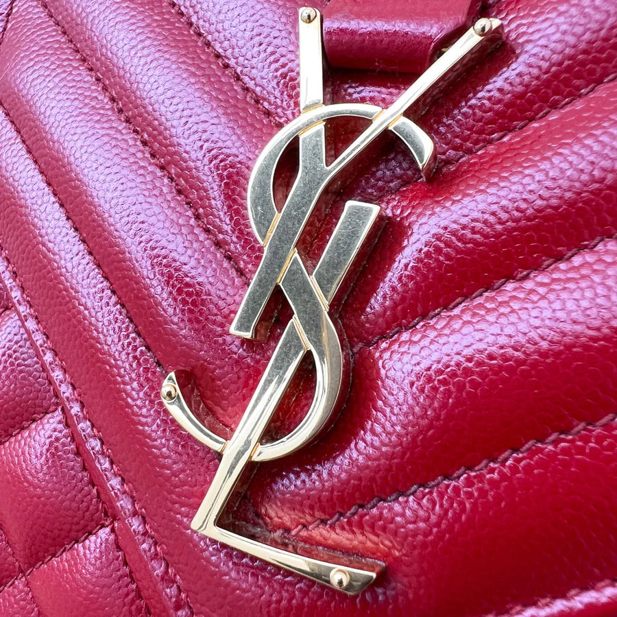 Saint Laurent YSL Medium Envelope Bag in Red Grained Leather and GHW