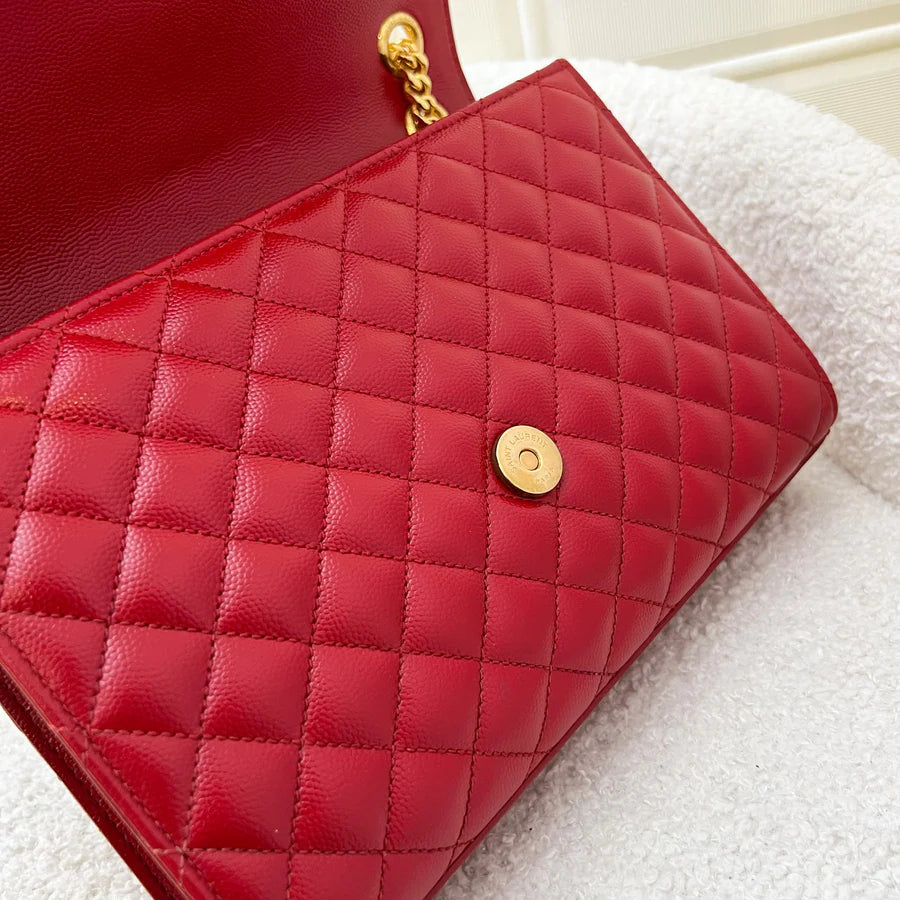 Saint Laurent YSL Medium Envelope Bag in Red Grained Leather and GHW