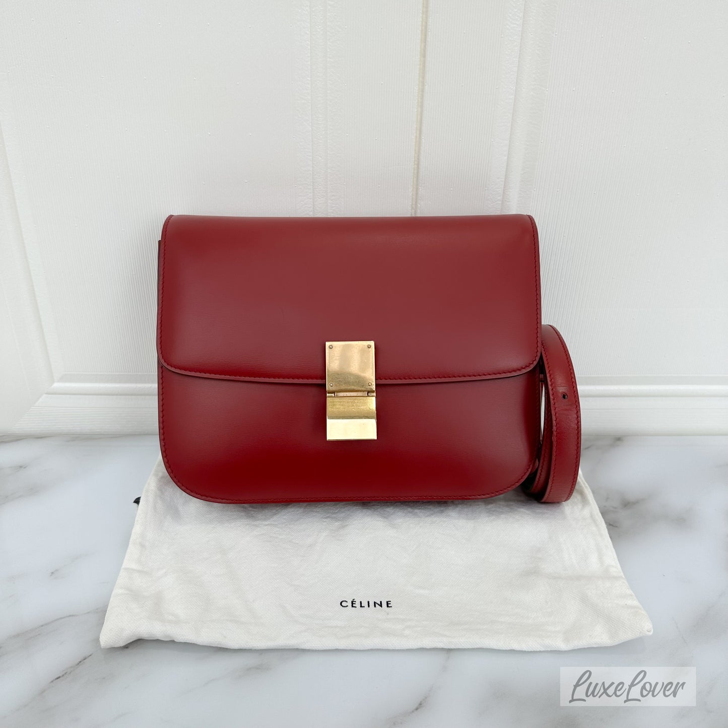 Celine Medium Box Bag in Red Calfskin and GHW