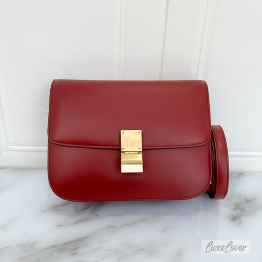 Celine Medium Box Bag in Red Calfskin and GHW