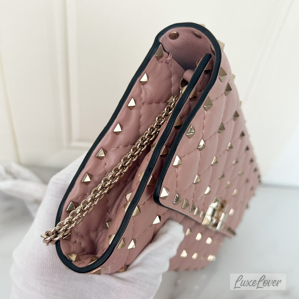 Valentino Small Rockstud Crossbody Bag in Pink Lambskin and GHW