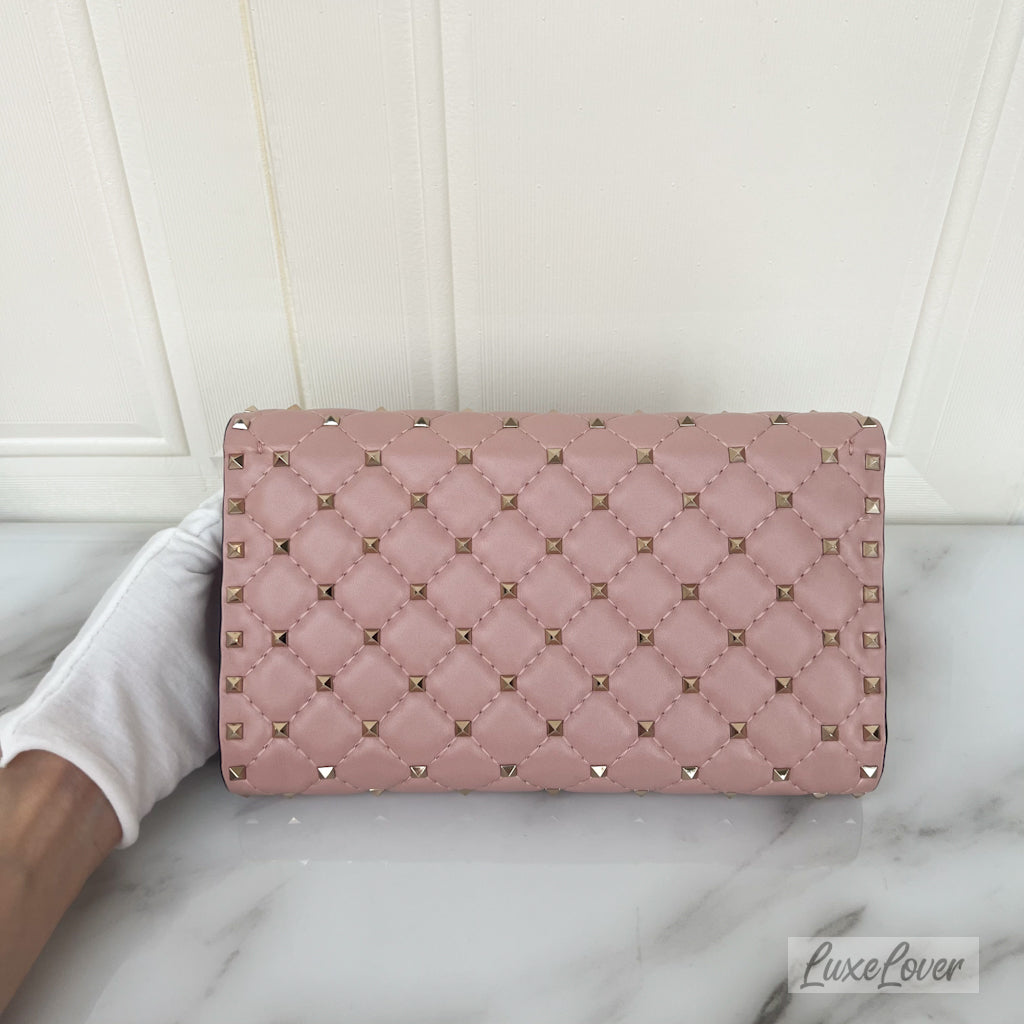 Valentino Small Rockstud Crossbody Bag in Pink Lambskin and GHW