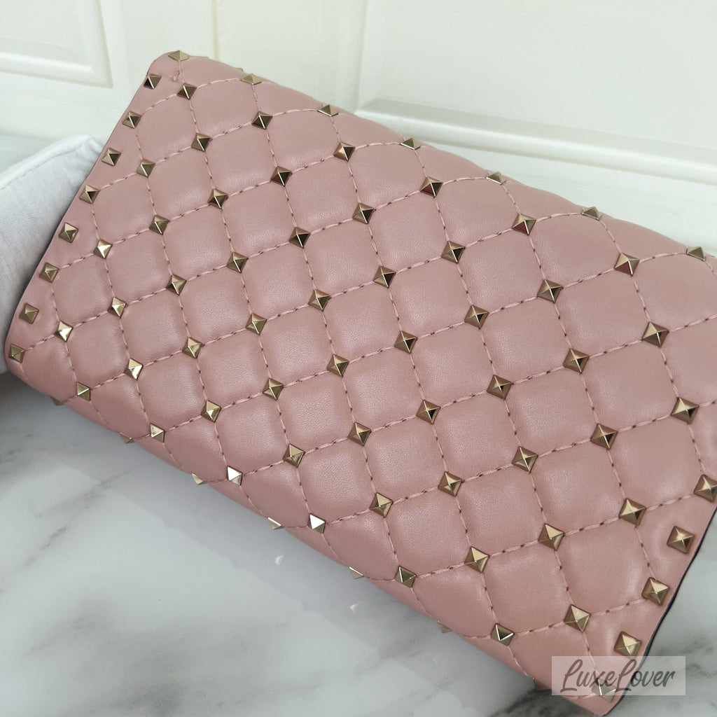 Valentino Small Rockstud Crossbody Bag in Pink Lambskin and GHW