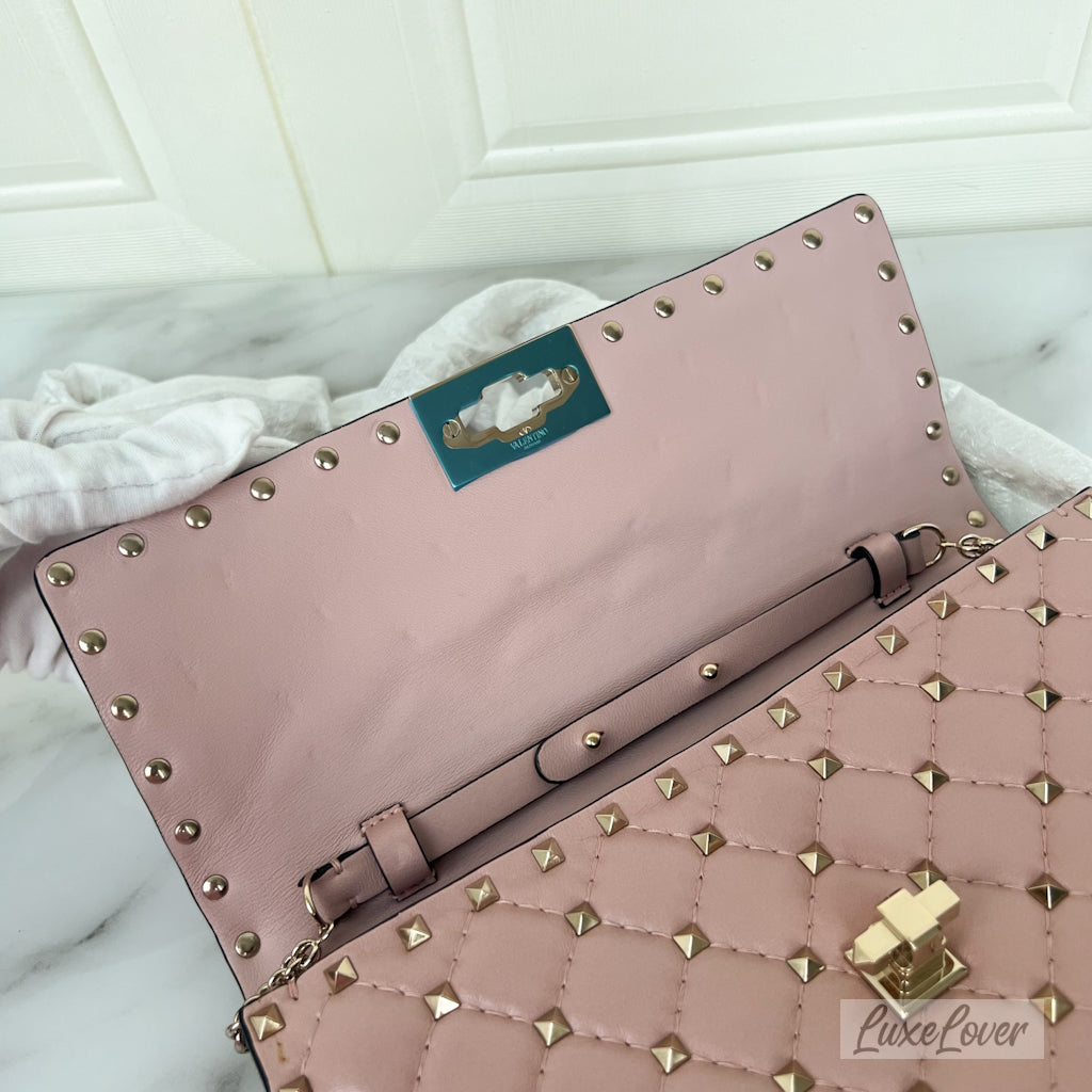 Valentino Small Rockstud Crossbody Bag in Pink Lambskin and GHW