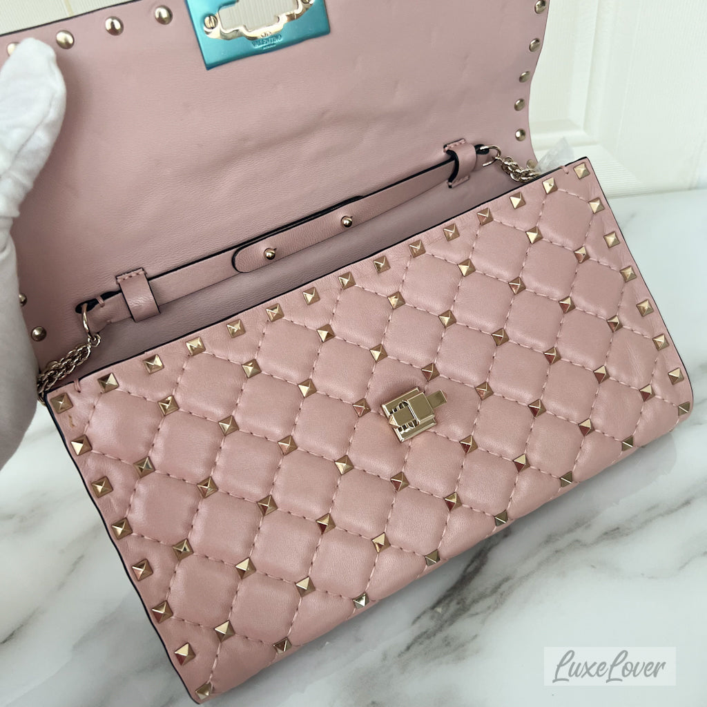 Valentino Small Rockstud Crossbody Bag in Pink Lambskin and GHW