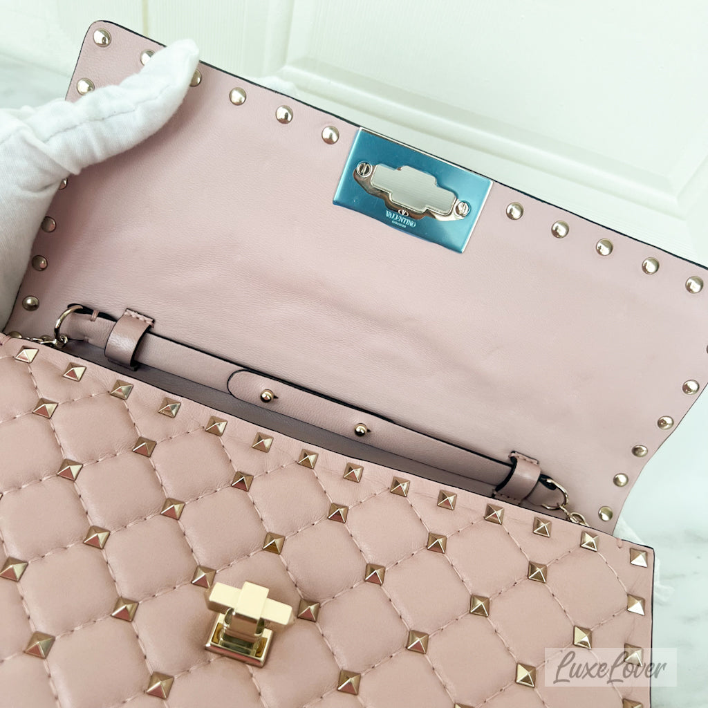 Valentino Small Rockstud Crossbody Bag in Pink Lambskin and GHW