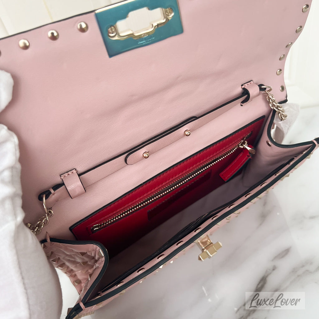 Valentino Small Rockstud Crossbody Bag in Pink Lambskin and GHW