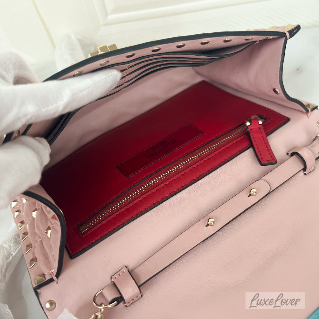 Valentino Small Rockstud Crossbody Bag in Pink Lambskin and GHW