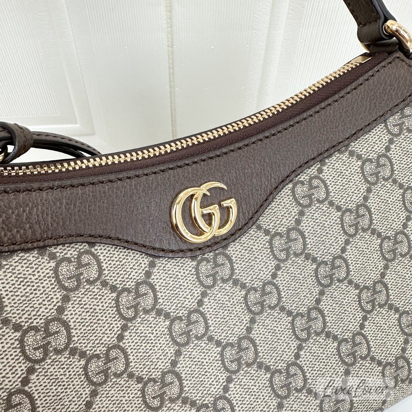 Gucci Ophidia Small Shoulder Bag in GG Supreme Canvas with Brown Leather Trim and GHW