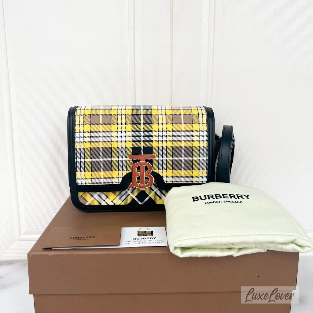 PayNow 990 Burberry Small Tartan TB Bag in Yellow Nylon Black Leather Trim and GHW