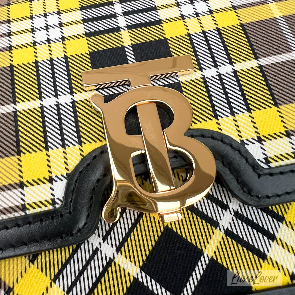 Burberry Small Tartan TB Bag in Yellow Nylon, Black Leather Trim and GHW