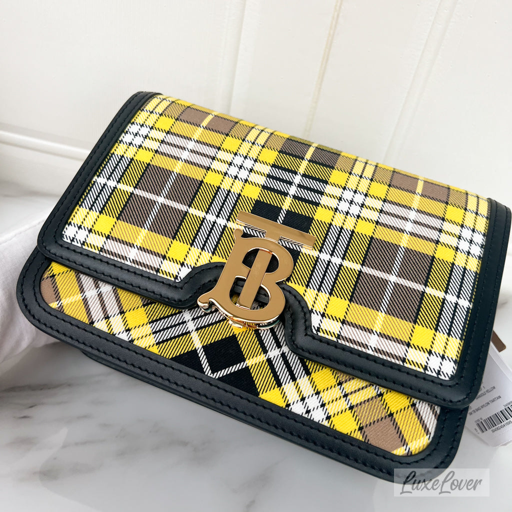 PayNow 990 Burberry Small Tartan TB Bag in Yellow Nylon Black Leather Trim and GHW