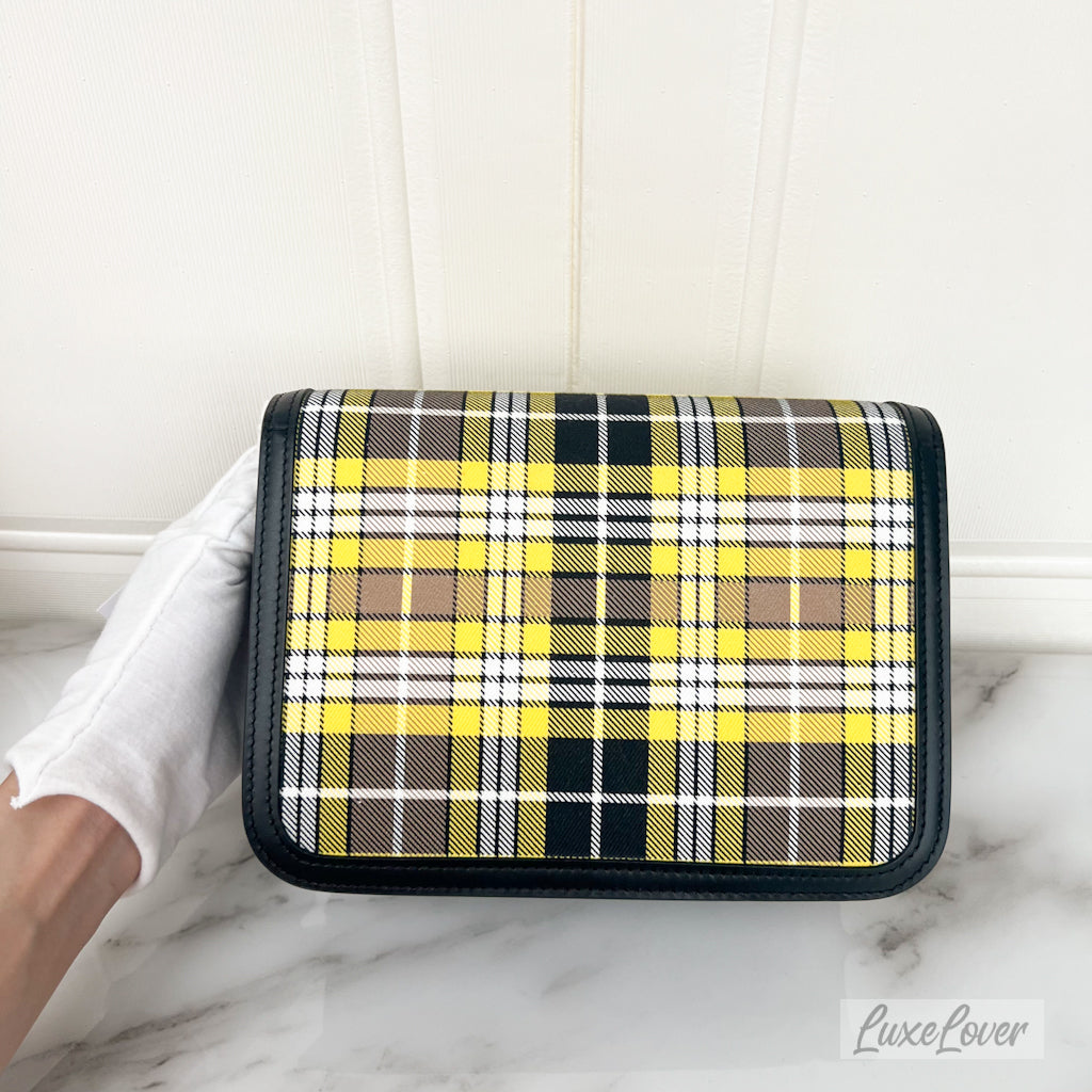 Burberry Small Tartan TB Bag in Yellow Nylon, Black Leather Trim and GHW