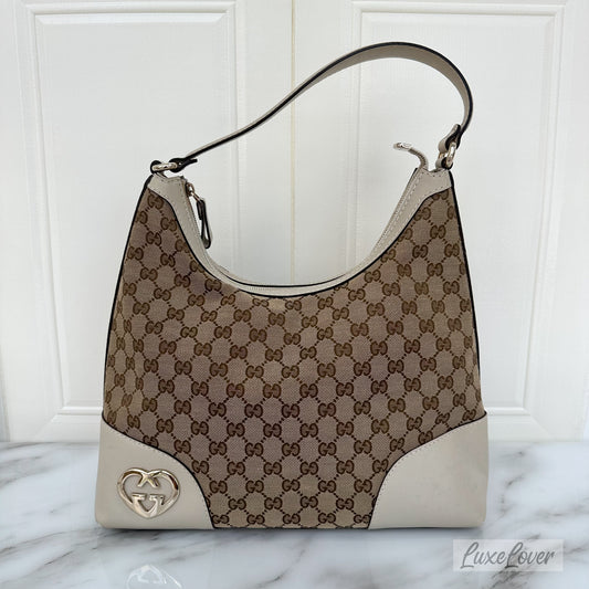 Gucci Large Shoulder Bag in GG Canvas with Beige Leather Trim and LGHW