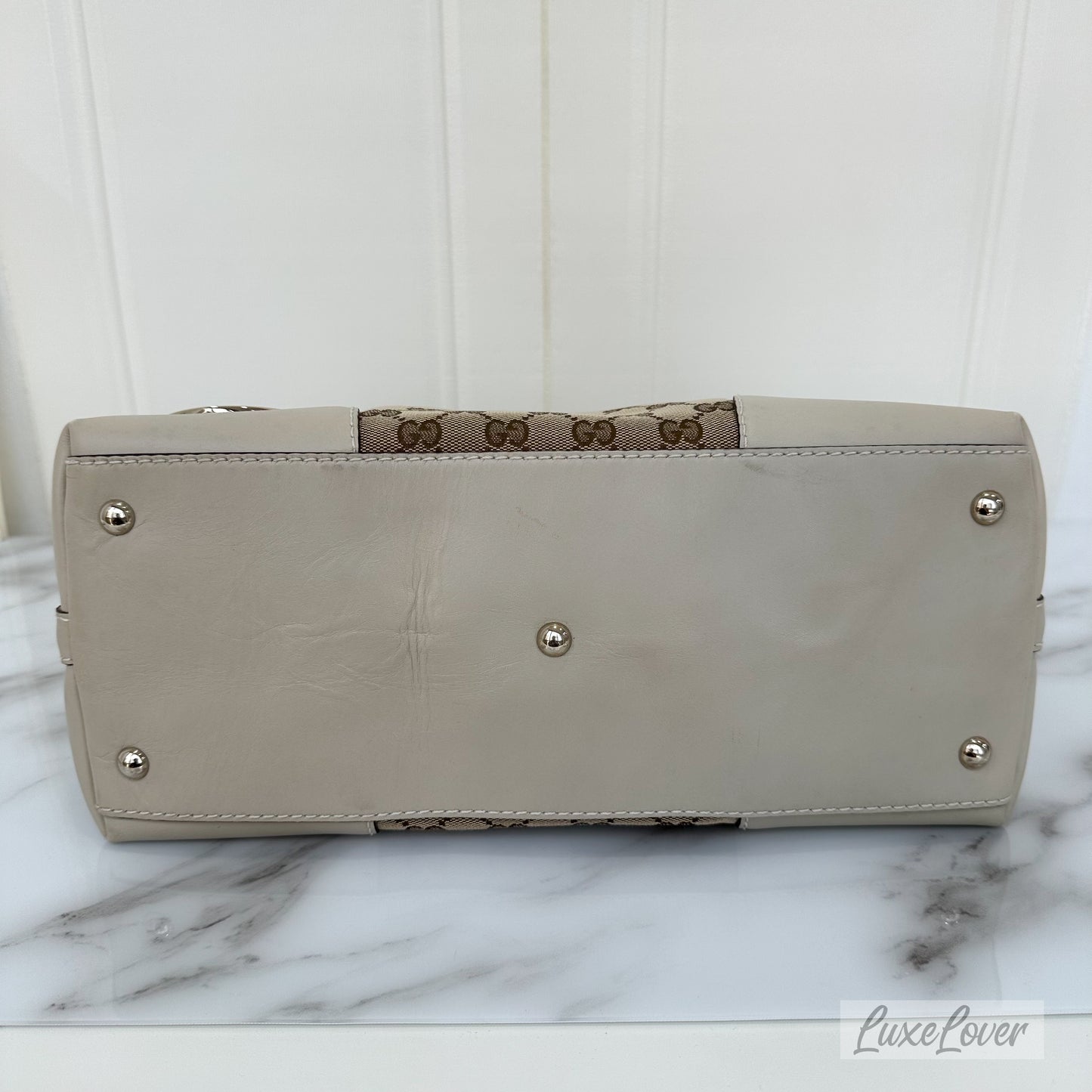 Gucci Large Shoulder Bag in GG Canvas with Beige Leather Trim and LGHW