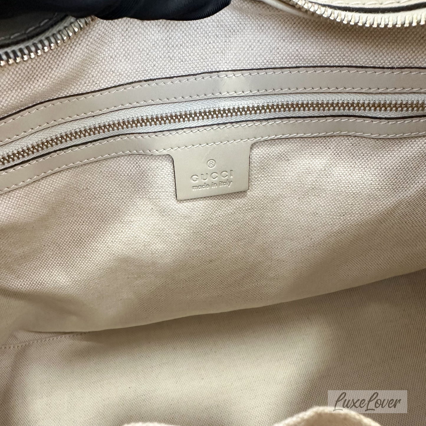 Gucci Large Shoulder Bag in GG Canvas with Beige Leather Trim and LGHW