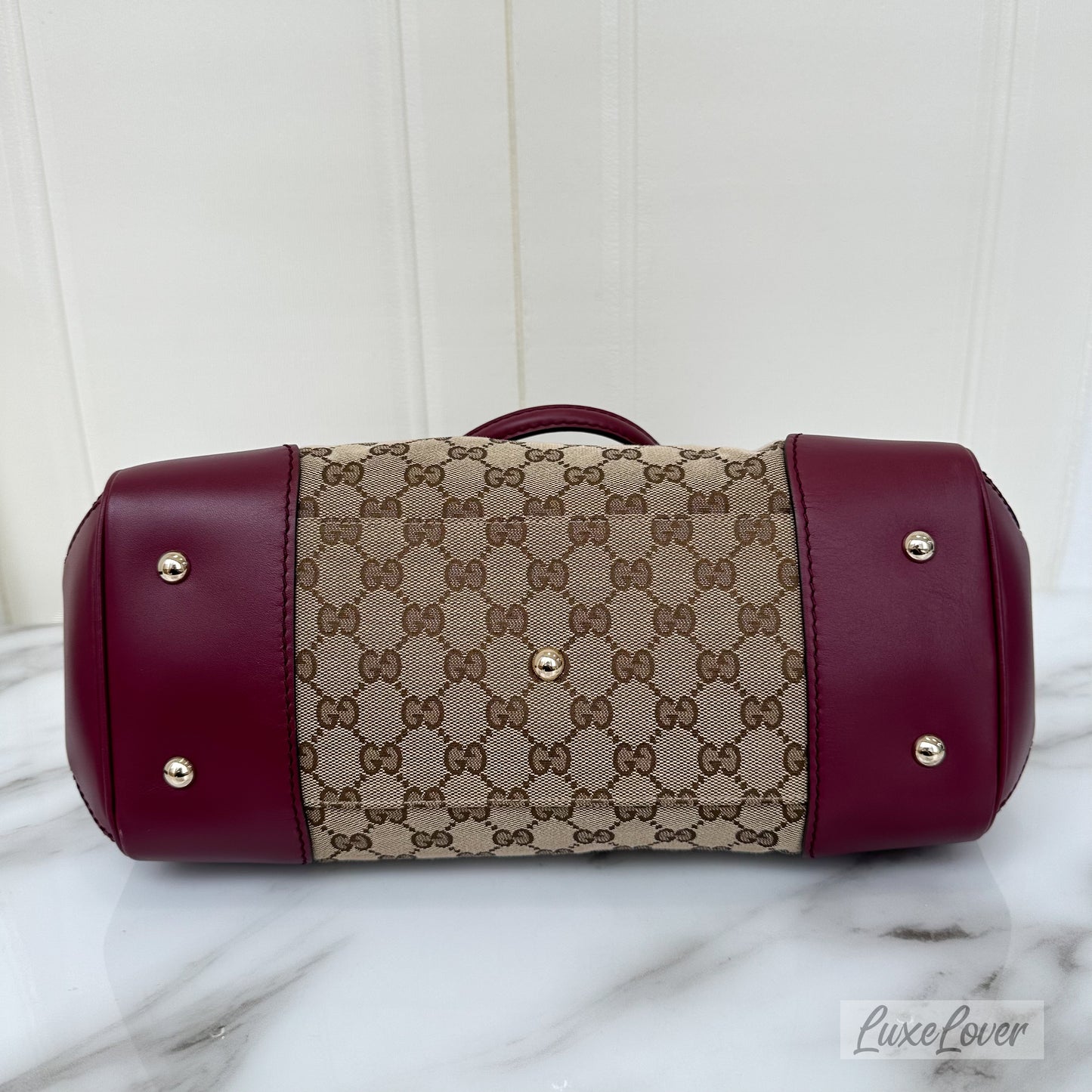 Gucci Tote in GG Supreme Canvas with Burgundy Leather Trim