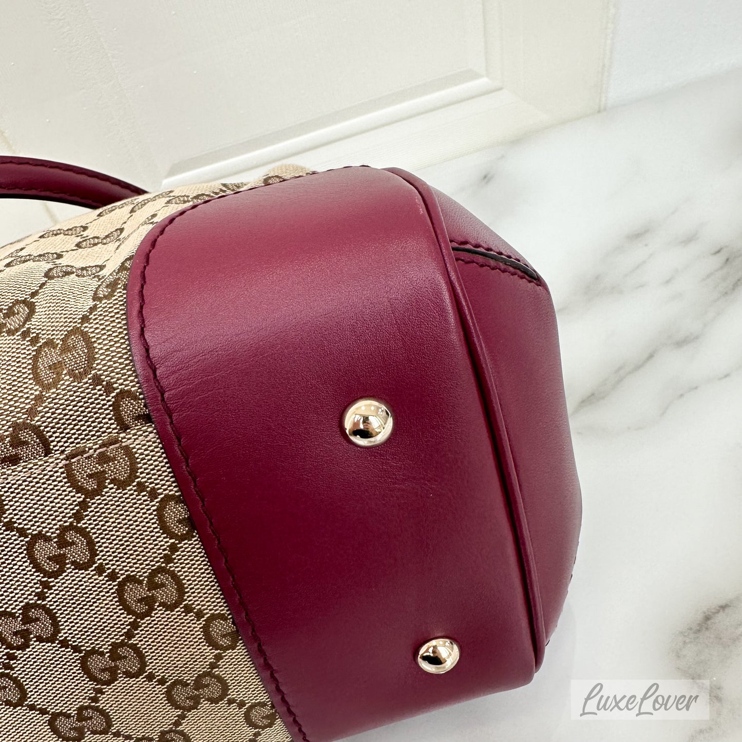 Gucci Tote in GG Supreme Canvas with Burgundy Leather Trim