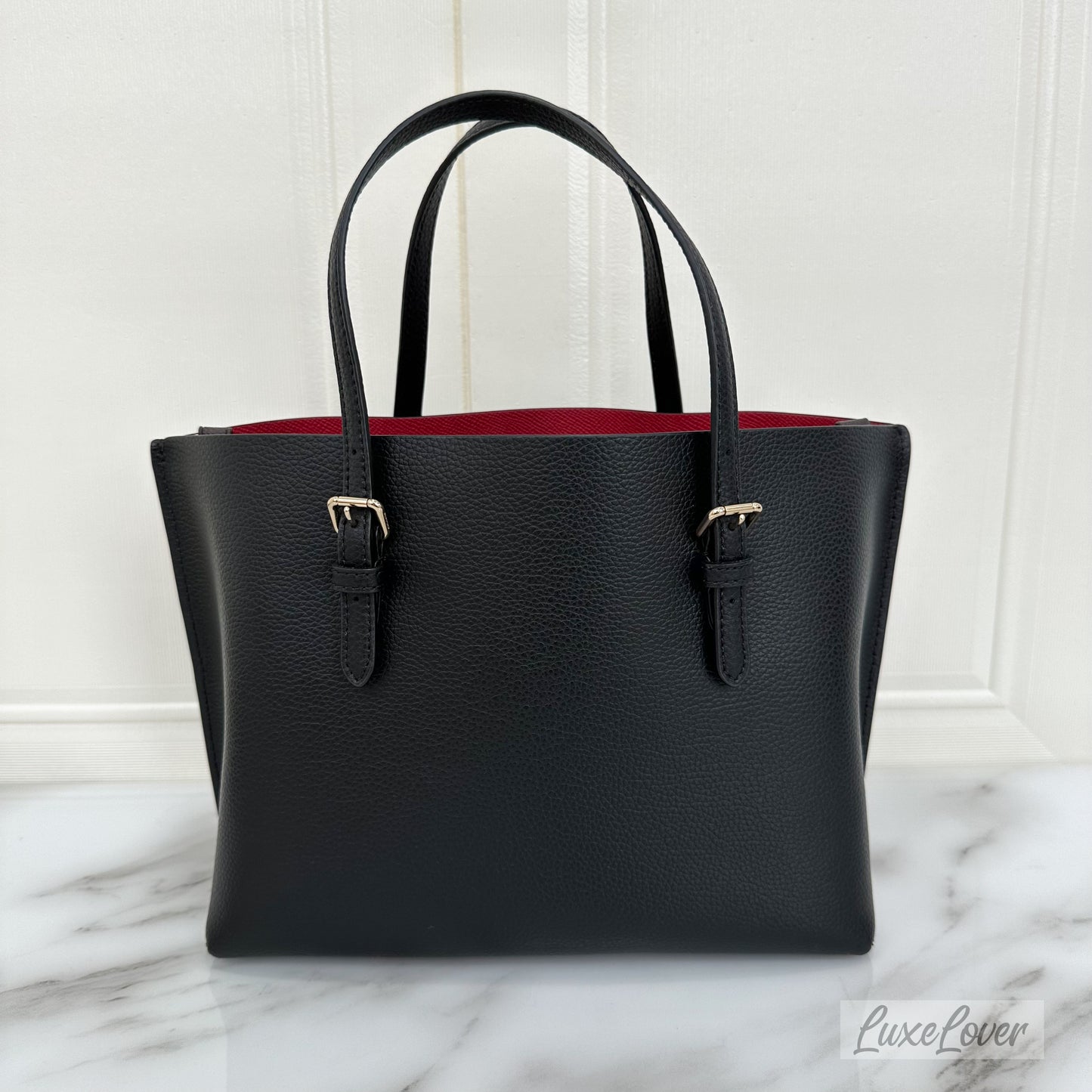 Coach Mollie Tote 25 with Strap in Black Grained Leather and GHW