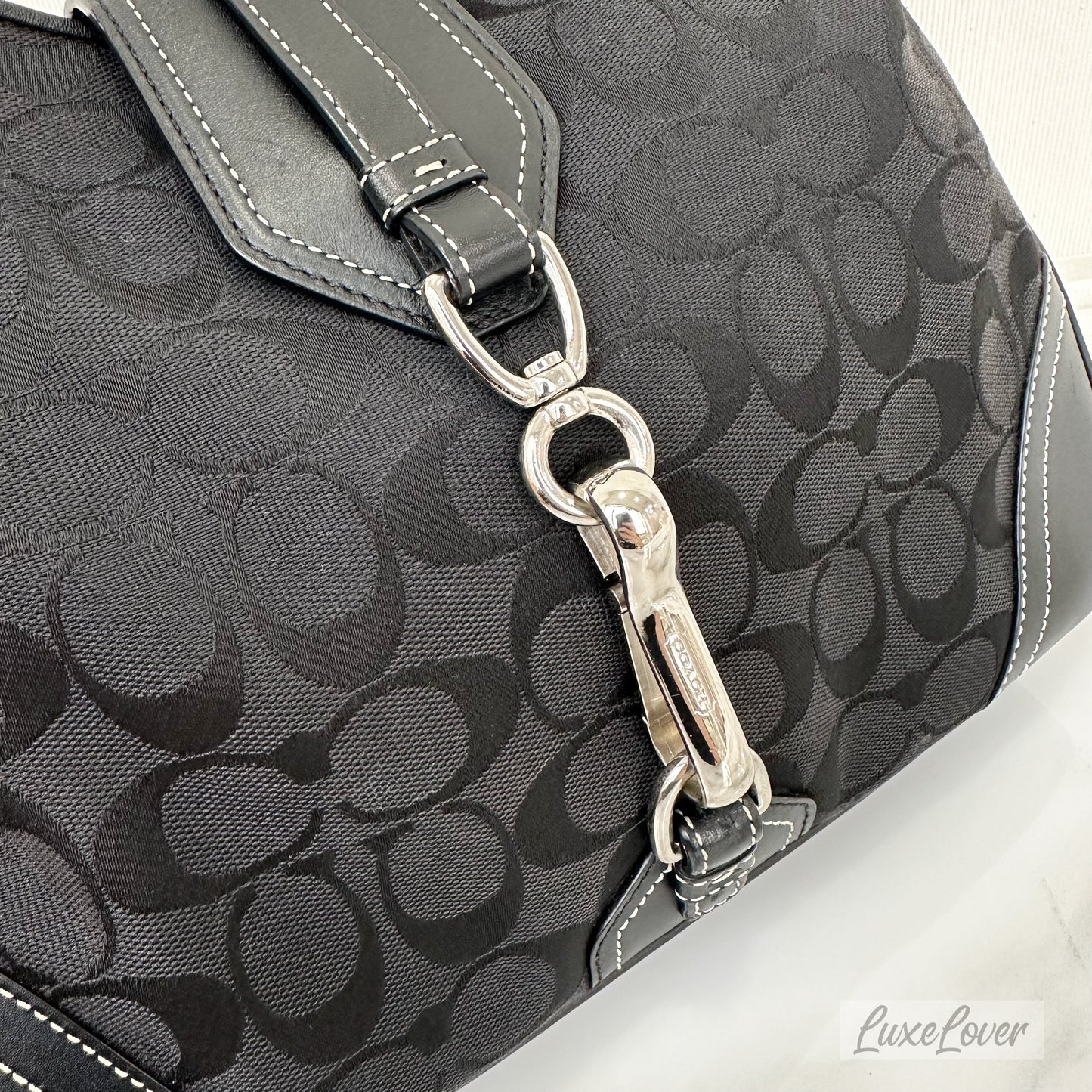 Coach Black Hobo Bag in Black Signature Canvas, Black Leather and SHW