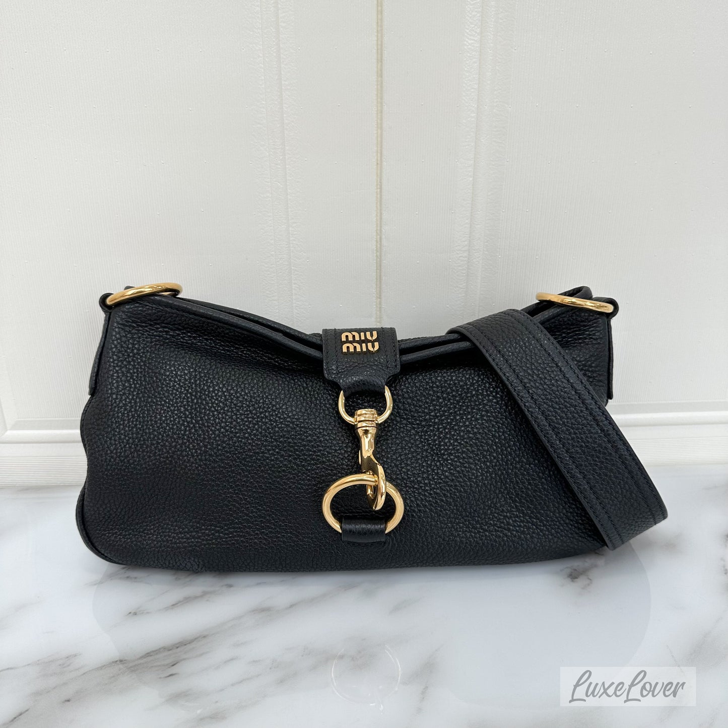 Miu Miu Shoulder Bag in Black Grained Calf Leather GHW