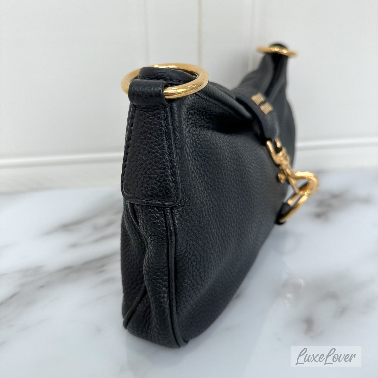 Miu Miu Shoulder Bag in Black Grained Calf Leather GHW