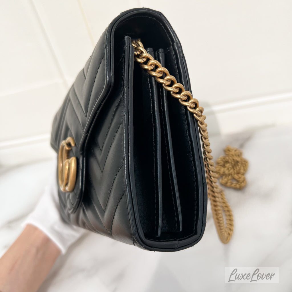 (PayNow: $1390) Gucci Wallet on Chain WOC in Black Calfskin GHW