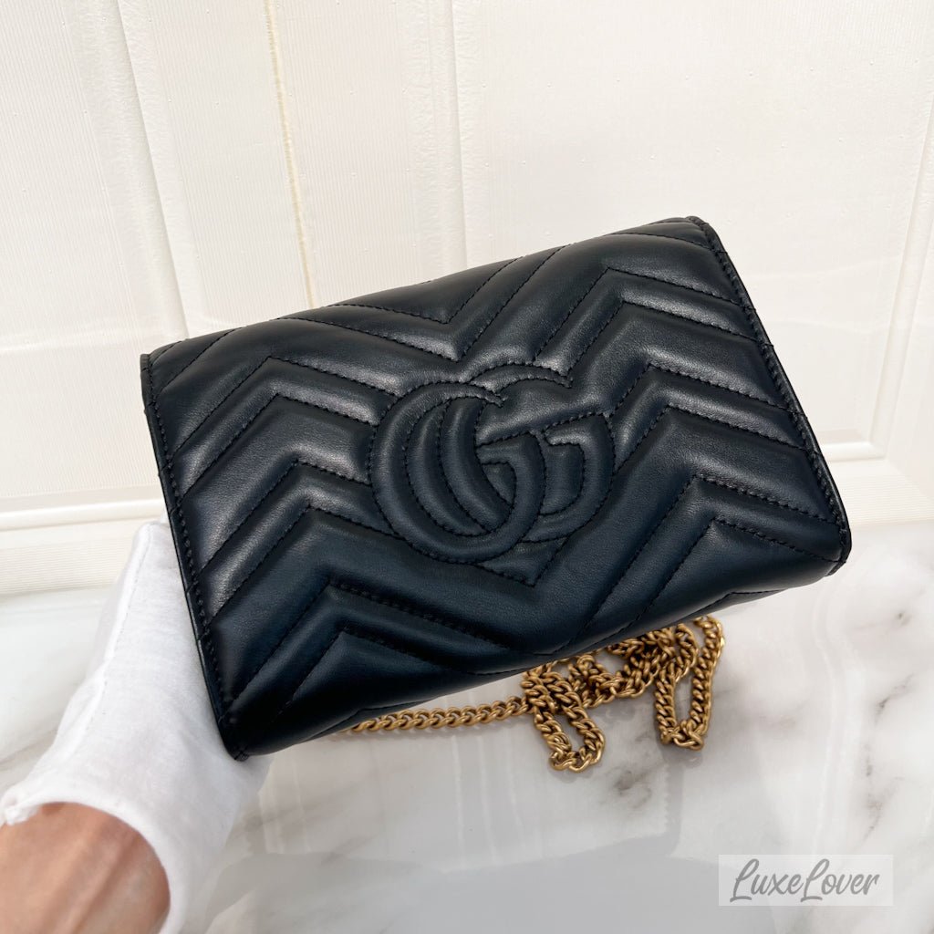 (PayNow: $1390) Gucci Wallet on Chain WOC in Black Calfskin GHW