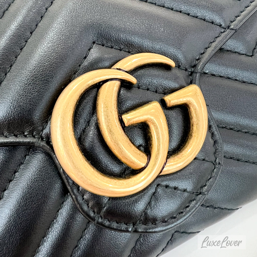 (PayNow: $1390) Gucci Wallet on Chain WOC in Black Calfskin GHW