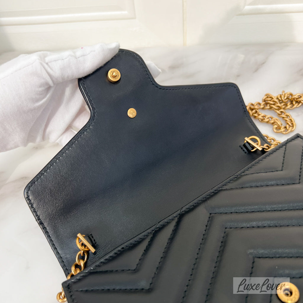 (PayNow: $1390) Gucci Wallet on Chain WOC in Black Calfskin GHW