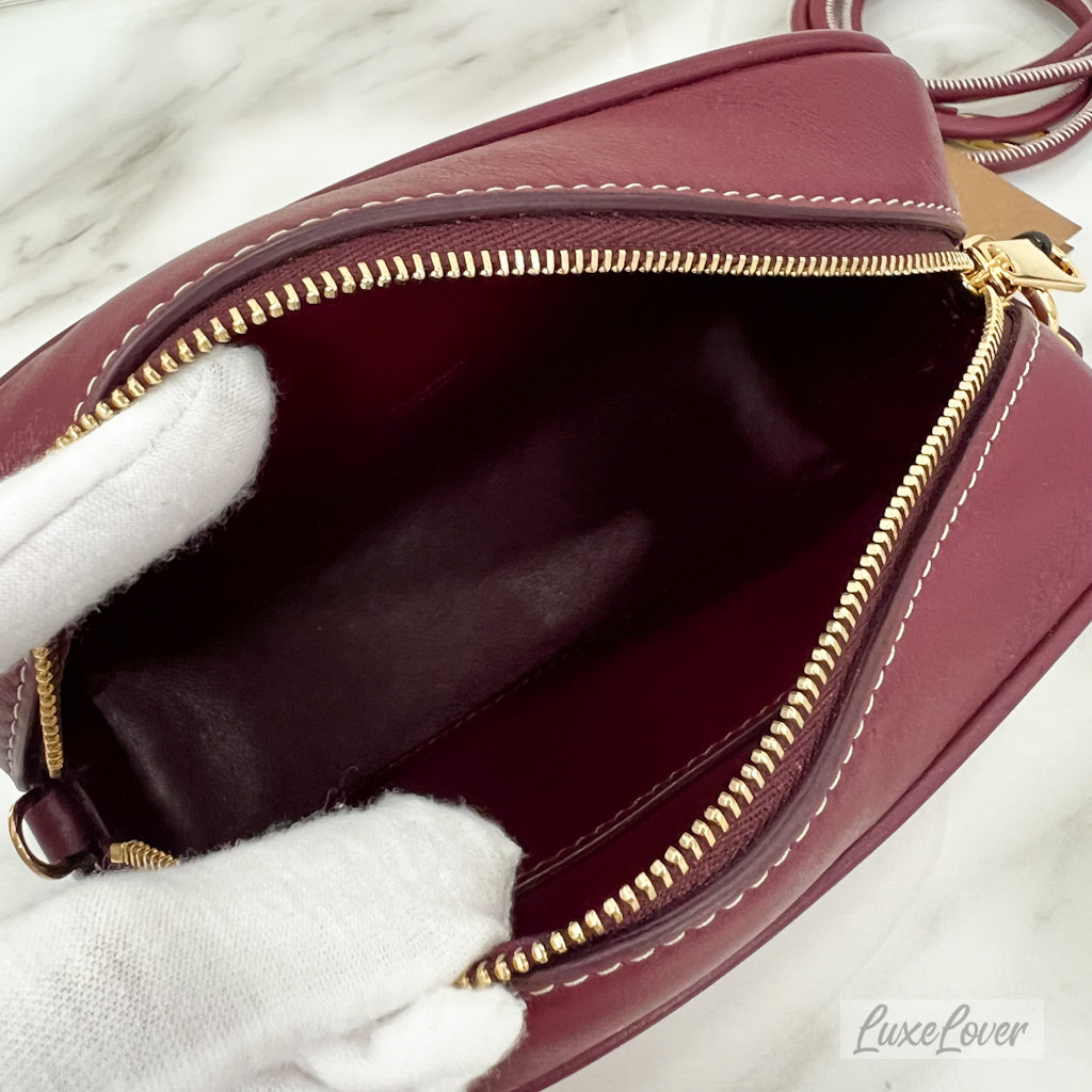 Burberry Horseferry Half Cube Bag in White Canvas, Burgundy Leather and GHW