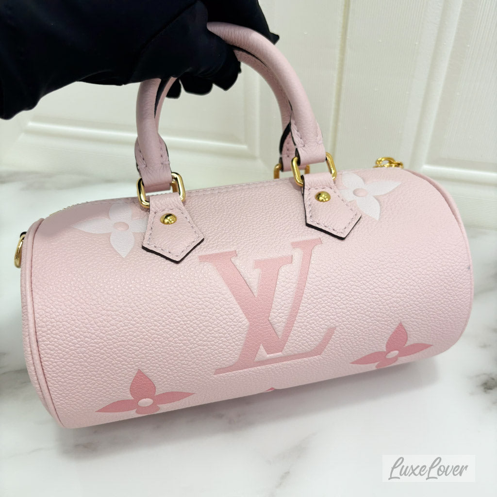 (Paynow: $1990) LV Papillon BB By the Pool Gradient Pink Empreinte Leather