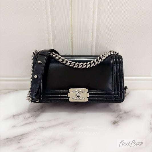 Chanel Medium Boy in Black Shiny Calfskin and SHW