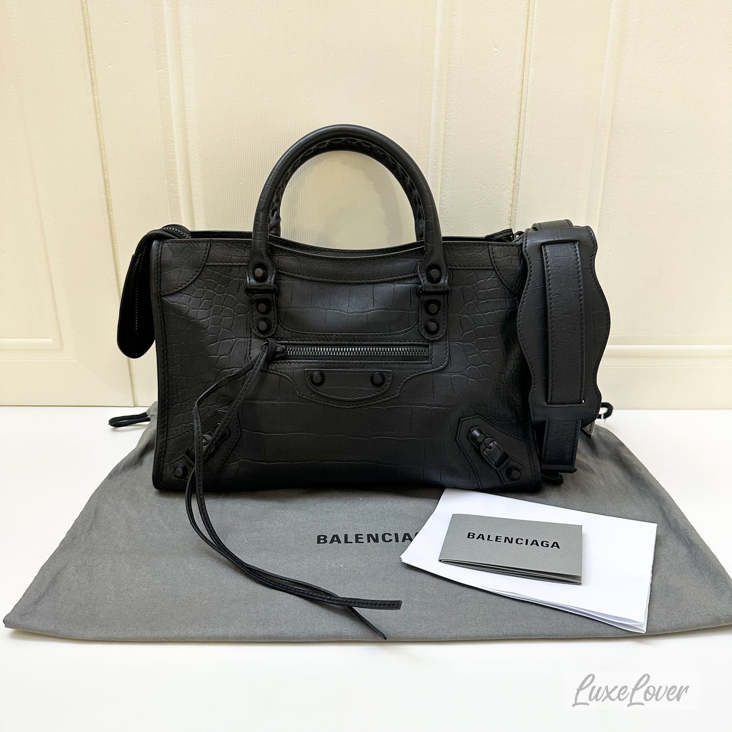 Balenciaga Small City in Black Leather and BHW