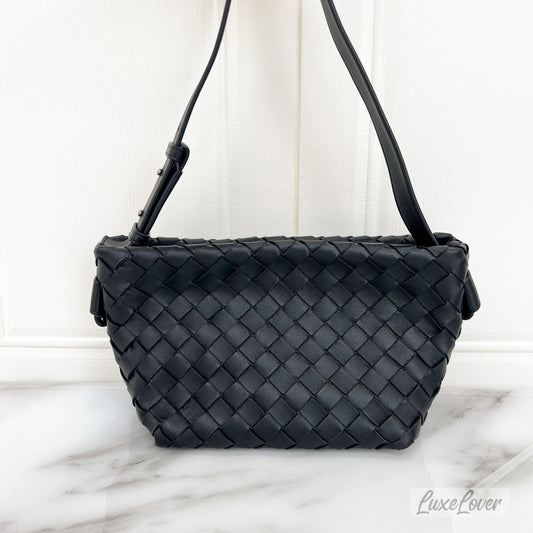 Bottega Venetta Small Tie Shoulder Bag in Black Intercciato Leather