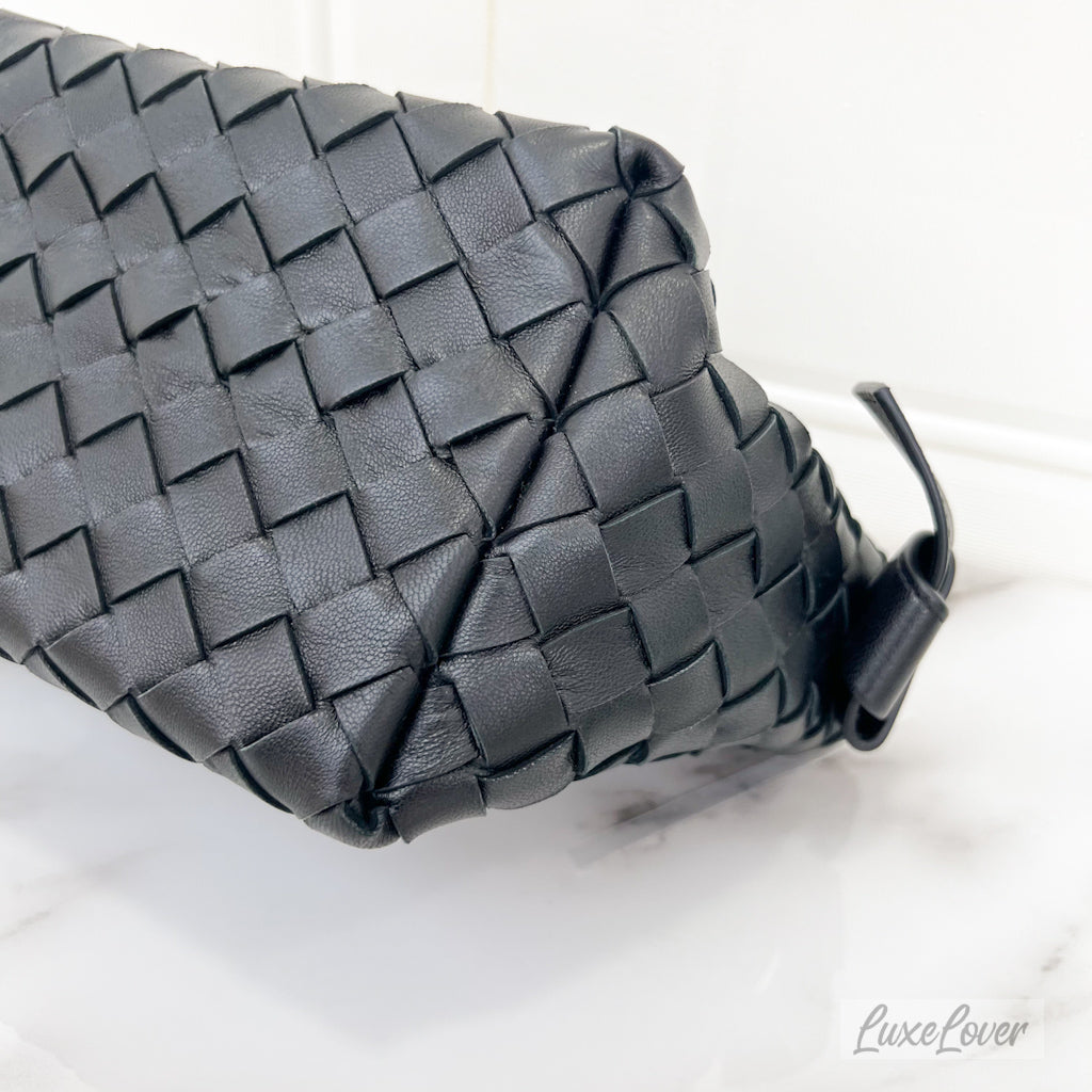 Bottega Venetta Small Tie Shoulder Bag in Black Intercciato Leather