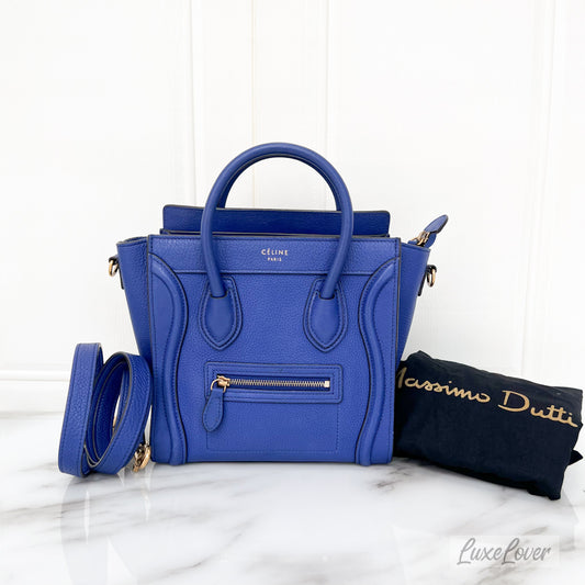 Celine Nano Luggage in Blue Grained Leather and GHW