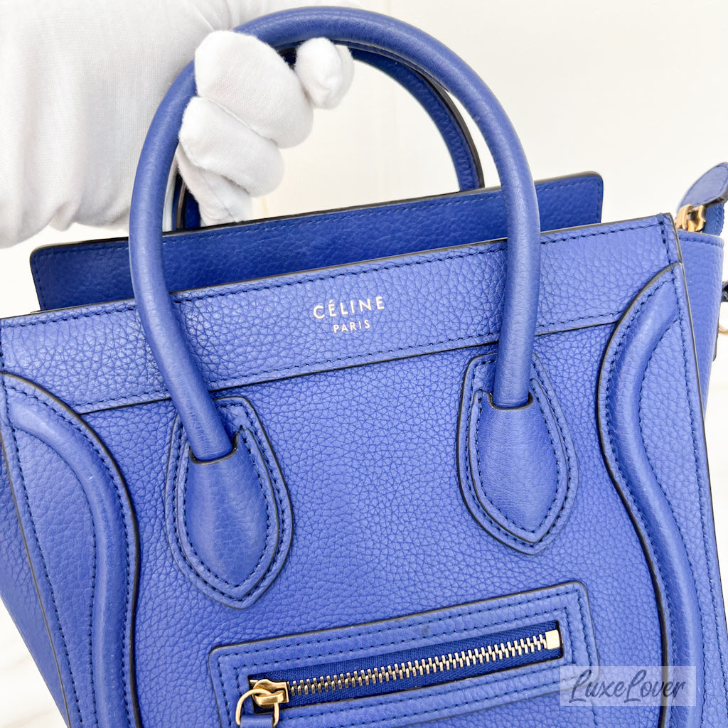 Celine Nano Luggage in Blue Grained Leather and GHW