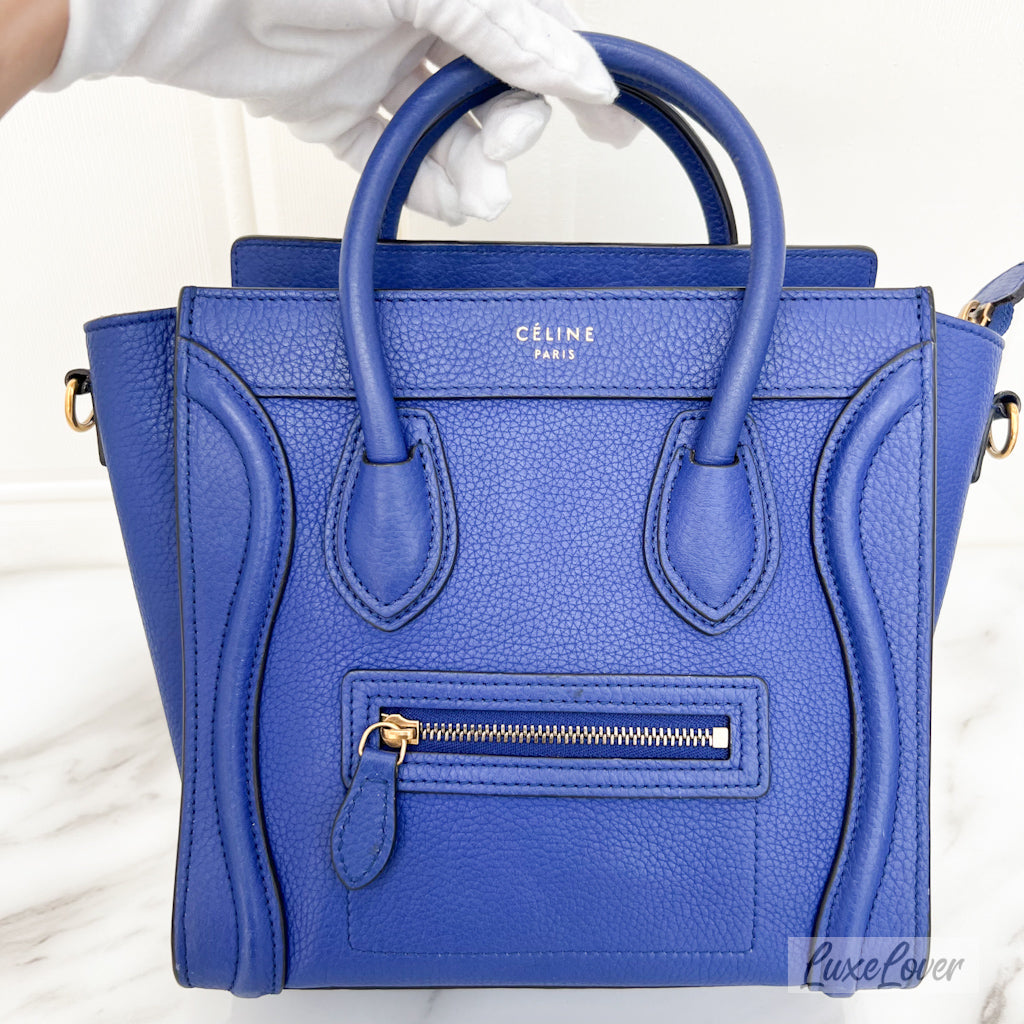 Celine Nano Luggage in Blue Grained Leather and GHW LuxeLover