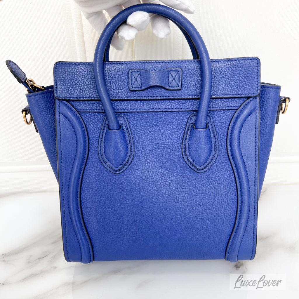 Celine Nano Luggage in Blue Grained Leather and GHW