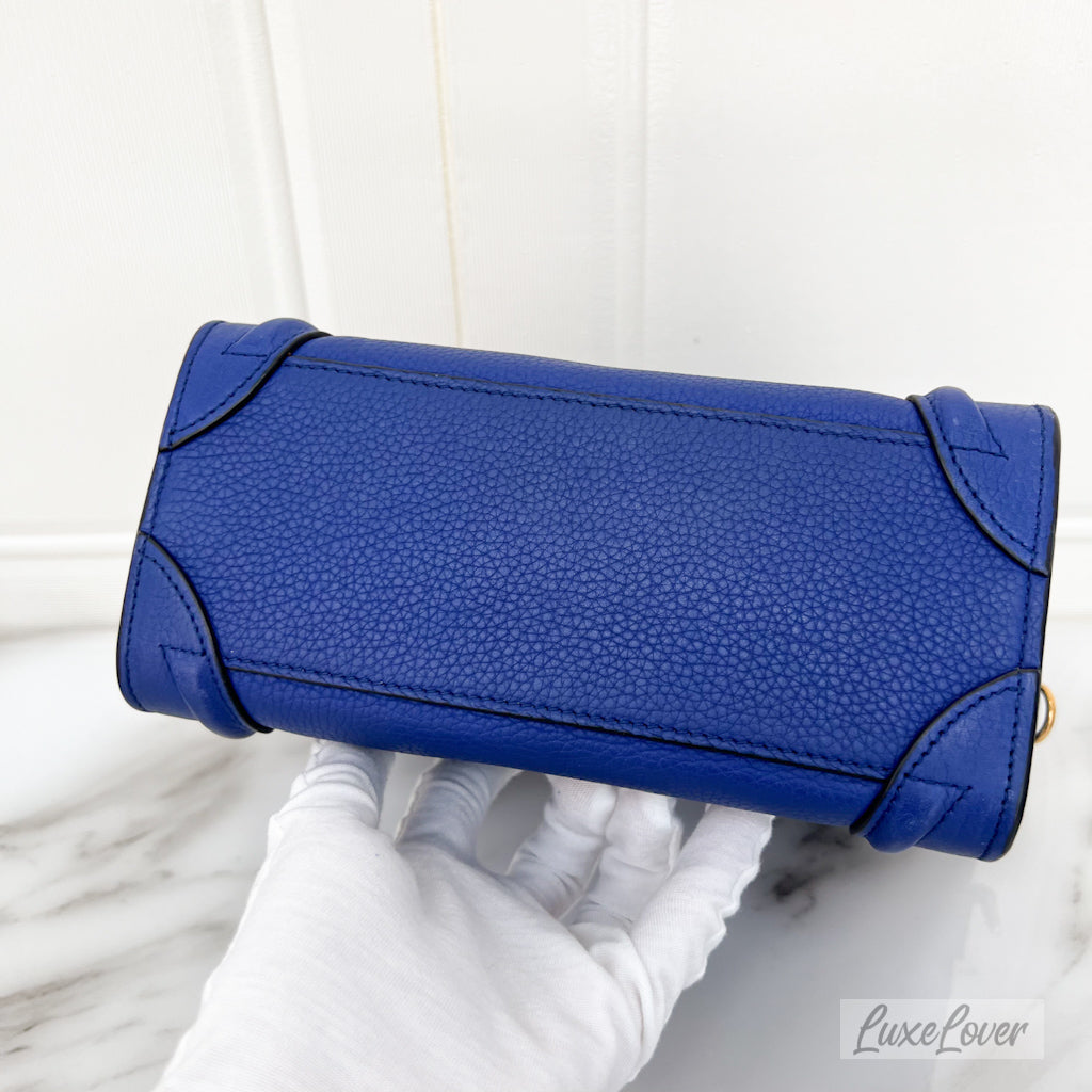 Celine Nano Luggage in Blue Grained Leather and GHW