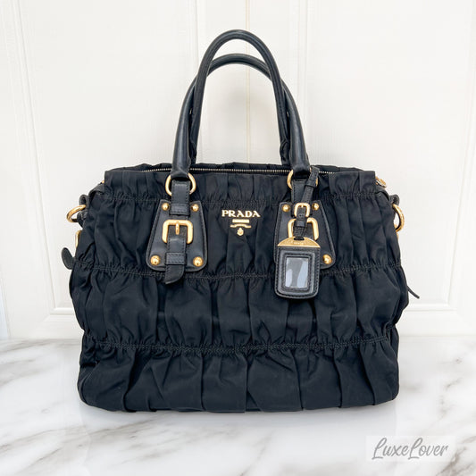 Prada Tessuto Gaufre Nylon Tote Bag in Black GHW